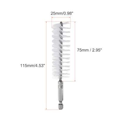 HARFINGTON 5Pcs Nylon Bore Brush 25mm Dia Cleaning Twisted Wire Brush Tube Pipe Cleaner with Handle 1/4 Inch Hex Shank for Tubes, Ports, Bearings - size: 25mm