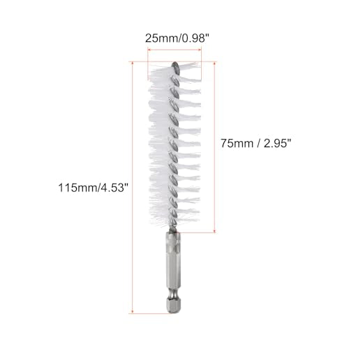 HARFINGTON 5Pcs Nylon Bore Brush 25mm Dia Cleaning Twisted Wire Brush Tube Pipe Cleaner with Handle 1/4 Inch Hex Shank for Tubes, Ports, Bearings - size: 25mm