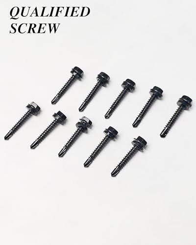 100PCS #8 x 3/4" Self Drilling Screws, Black Self Tapping Screws for Metal, 410 Stainless Steel Hex Washer Head Sheet Metal Screw, Quick Tapping with 7mm Hex Socket - color: Black, size: #8 x 3/4"