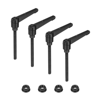 uxcell 4Pcs Adjustable Clamping Lever Handles, M6x60mm Zinc Alloy Male Thread Stud Knobs with Nuts Quick Release Bolt Rotating Screw Handles for Lathes Woodworking, Black - size: M6x60mm