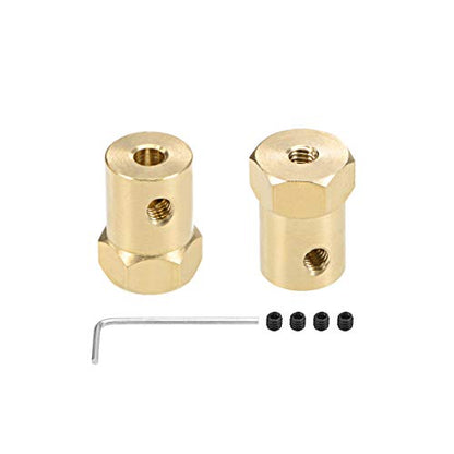 uxcell Hex Coupler 4mm Bore Motor Hex Brass Shaft Coupling Flexible Connector for Car Wheels Tires Shaft Motor 2pcs - size: 4mm