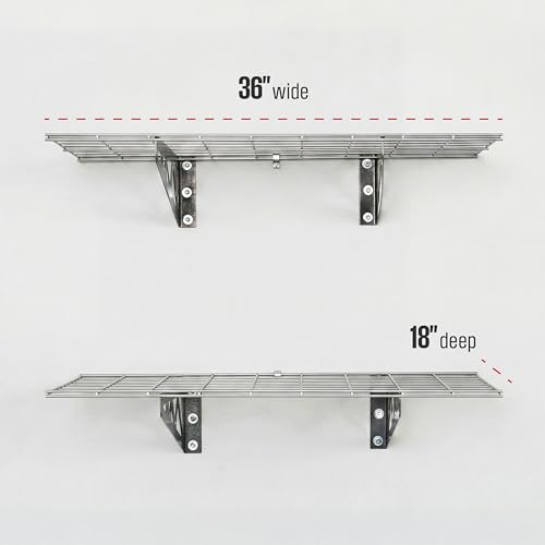 SafeRacks Steel Garage Wall Shelves 2-Pk w/Hooks, 500lb, Hammertone (18x36) - color: Hammertone, size: 18"x36" (2-Pack)