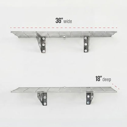 SafeRacks Steel Garage Wall Shelves 2-Pk w/Hooks, 500lb, Hammertone (18x36) - color: Hammertone, size: 18"x36" (2-Pack)