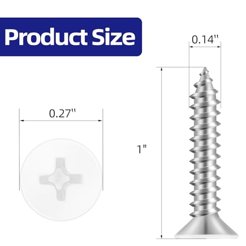 #6 x 1 Flat Head Self Tapping Screws, White Head Wood Screw, 304 Stainless Steel 18-8, Screwdriver Bit Included, 100 PCS - color: White, size: #6 x 1"