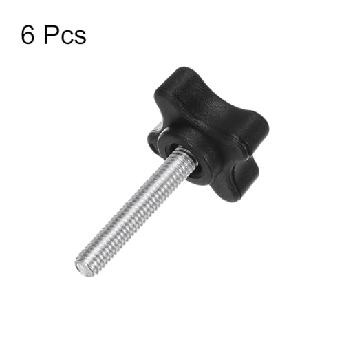 HARFINGTON 6pcs Star Clamping Knobs M6 x 35mm Metric Male Thread 32mm 4-Point Plastic Head Threaded Stud Knob Hand Tightening Thumb Screw Jig Handle, Black - size: M6 x 35mm x 32mm