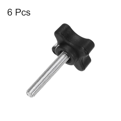 HARFINGTON 6pcs Star Clamping Knobs M6 x 35mm Metric Male Thread 32mm 4-Point Plastic Head Threaded Stud Knob Hand Tightening Thumb Screw Jig Handle, Black - size: M6 x 35mm x 32mm