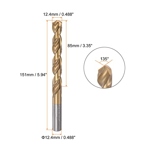 HARFINGTON Twist Drill Bit 12.4mm Titanium Coated (HSS-E) M42 High Speed Steel 8% Cobalt Straight Shank for Stainless Steel Aluminum Alloy Metal - size: 12.4mm