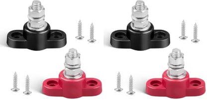 RED WOLF 12V 150A Power Distribution Block 5/16" Single Stud Busbar M8 Terminal Bus Bar 12 Volt DC Battery Junction Post for Auto Boat Marine Solar System Positive and Negative (2PC) (Pack of 2) - size: Single M8 Stud (Pack of 2)