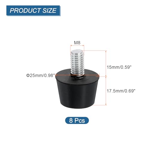 uxcell 8Pcs Rubber Vibration Isolators Mounts Rubber Shock Absorber Mounts, 0.98" x 0.69" Conical Studs with M8 x 15mm Threaded, Silent Block for Air Compressors, Motor, Engines, Black - size: 0.98" x 0.69", M8 x 15mm