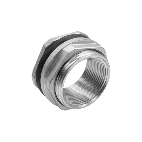 304 Stainless Steel Bulkhead Water Tank Fitting 1.25" Female Thread Compression Bulkhead Adapter Thru-bulk Connector with Gasket for Bathtub and Sink - size: 1.25 Inch