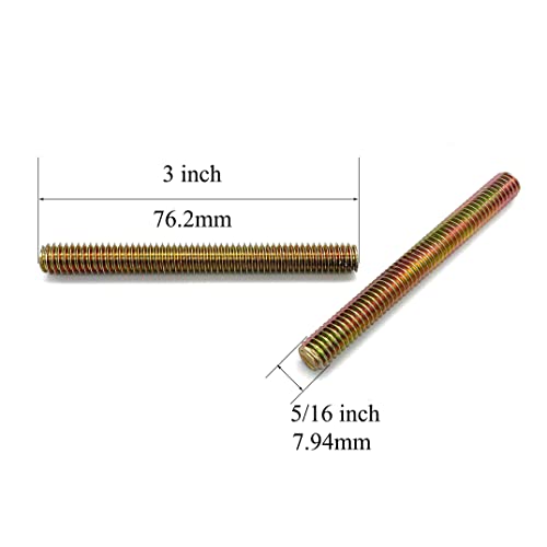 8pcs Color Zinc Fully All Threaded Rod Carbon Steel Long Thread Screw 5/16x3 for Furniture Garden Railing Mounting Assembly Fastening Steel Frame Connection Full Thread Rod for Furniture - size: Color-Zinc 5/16x3 Inch-8P