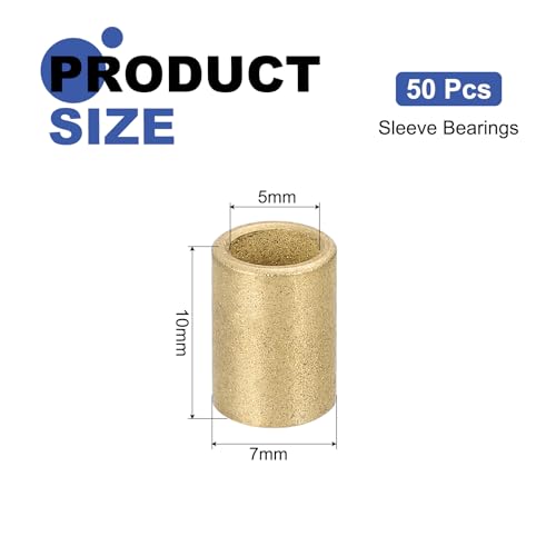 uxcell 50Pcs Sleeve Bearings, 5mm Bore x 7mm OD x 10mm Length, Self-Lubricating Sintered Bronze Bushings - size: 5mm Bore x 7mm OD x 10mm Length