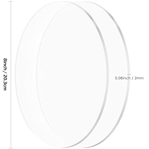2 PCS 8 Inch Clear Acrylic Circle Blanks Acrylic Discs Transparent Plexiglass Disk Round Acrylic Plastic Sheets - size: 8 Inch (2 Pcs)