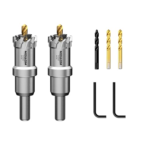 Mollom 7/8" (22mm) 2Pcs Heavy Duty Carbide Hole Saw with 3 Pilot bit - size: 22mm | 7/8" - 2PCS
