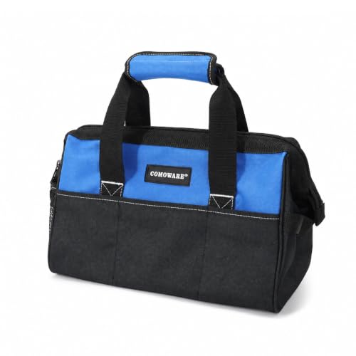 COMOWARE 13-Inch Tool Bag, Zip-top Wide Mouth Open top Tool Bag, Large Capacity Tool Organizer with Inside Pockets, Blue Tool Tote Bag for Carpenter, Mechanic and Home Repair - color: Blue
