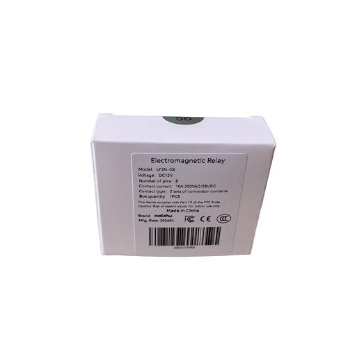 Electromagnetic Power Relay, 8-Pin 10 AMP 12V DC Relay Coil with Socket Base, LED Indicator, DPDT 2NO 2NC LY2N-GS 1PCS [Applicable for DIN Rail System] (1, DC12V)