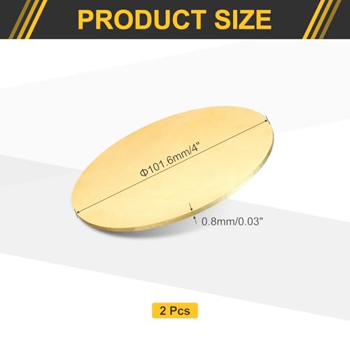 uxcell 2Pcs Brass Round Plate, 0.03"(0.8mm) Thick 4"(102mm) Dia H65 Brass Round Disc Blank Metal Sheet Copper Circle Disc for Metal Stamping DIY Crafts - size: 0.03"x 4"