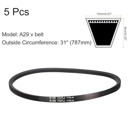 uxcell 5Pcs A29 Classic Wrapped Rubber V-Belt, 31" Lo x 0.51" W x 0.32" H - size: A29
