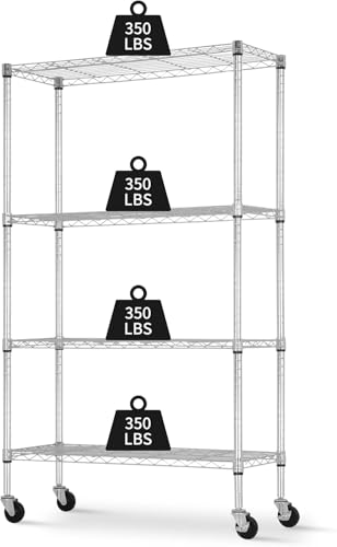 Meet perfect 4-Tier Wire Shelving Unit with Wheels, 36x14x62 in Chrome - color: Chrome, size: 4-Tier, 62"H × 36"W × 14"D