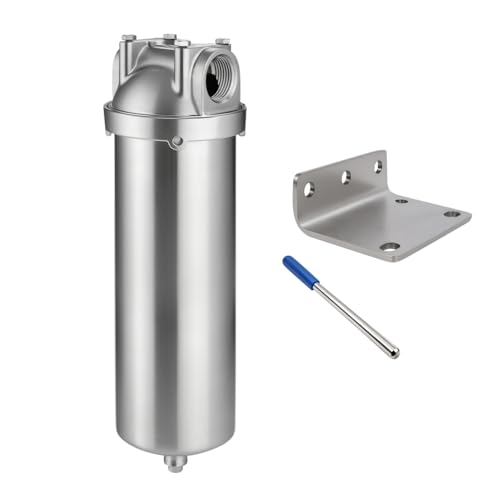 NSF/ANSI 42 Stainless Steel Whole House Water Filter Housing, 10" x 2.5" Sediment Water Filter System for Heavy Duty, Well & City Water, 1/2" NPT Port, Drain Valve Style C(Square Head) - size: 10" C Housing-1/2NPT
