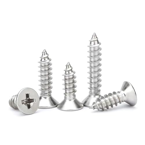 M2.6 x 14mm Flat Head Wood Self Tapping,Sheet Metal Screws,Phillips Drive Countersunk Wood Screws,304 Stainless Steel （A2-70,GB846,Plain Finish，100 Pcs - size: M2.6 x 14mm（100 Pcs）