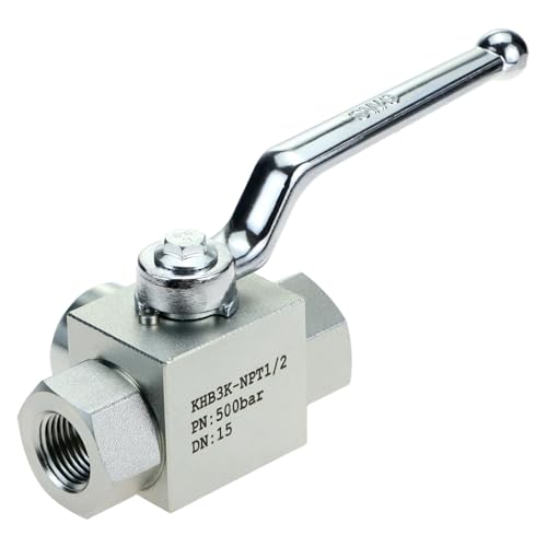 QWORK 3-Way High Pressure Hydraulic Ball Valve, 1/2" NPT Female, 7250 PSI, for Controls Flow Direction of Water, Oil, Gas