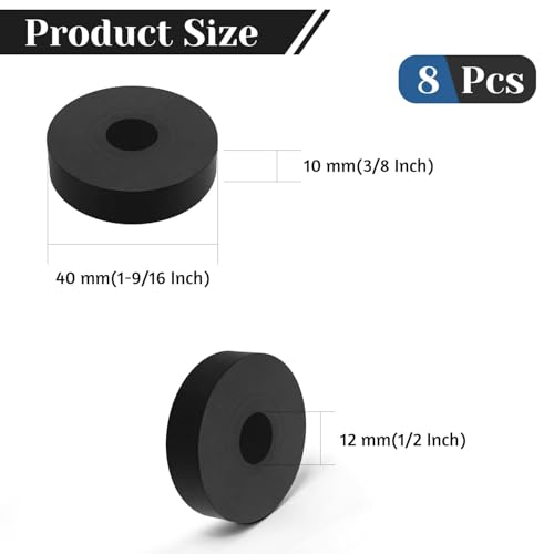 8 PCS Multi Purpose Rubber Spacer, 1-9/16" OD x 1/2" ID x 3/8" Thickness - size: 1-9/16" OD x 1/2" ID x 3/8" Thickness