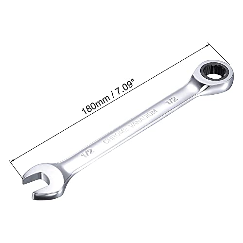 uxcell 1/2 Inch Ratcheting Combination Wrench SAE 72 Teeth 12 Point Ratchet Box Ended Spanner Tools, Cr-V - size: 1/2"