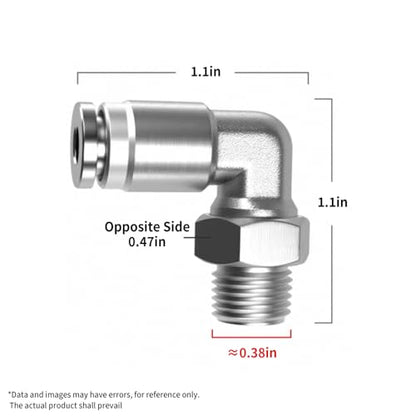 PNEUMATIC 304 Stainless Steel Male Elbow 5/32 Inch Tube OD x 1/8 Inch NPT Thread 90 Push to Connect Tube Fitting (Pack of 5) - size: 5/32"OD x 1/8"NPT