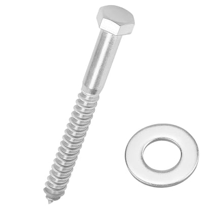 1/2 x 5-1/2" Hex Head Lag Screws Bolts with Flat Washers (6 Sets), 304 Stainless Steel 18/8, Partial Thread, Deck Screws, Heavy Duty Hex Head Wood Lag Screws, Fayeploo - size: 1/2 x 5-1/2"