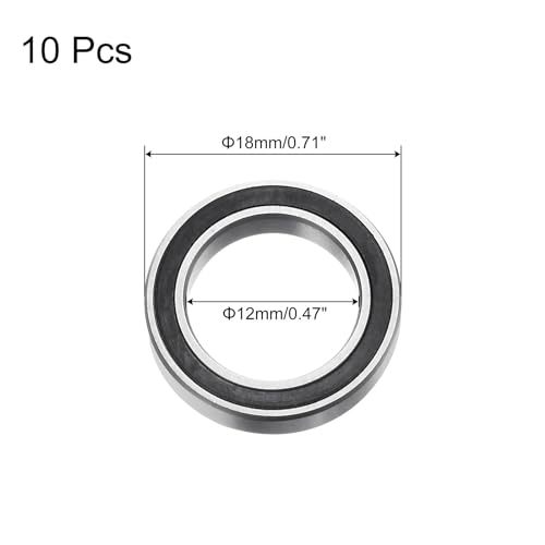 uxcell 10pcs 6701-2RS Deep Groove Ball Bearings, Chrome Steel Double Rubber Sealed Bearing 12mm x 18mm x 4mm - size: 12mm x 18mm x 4mm