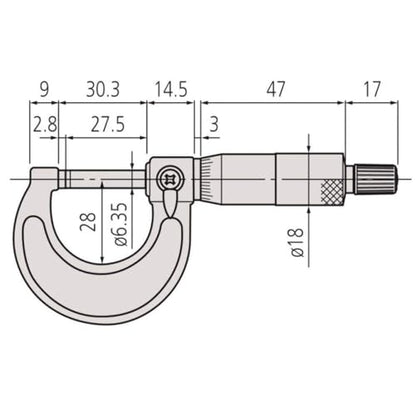 Mitutoyo 103-137, 0-25mm X 0.01mm Outside Micrometer, Ratchet