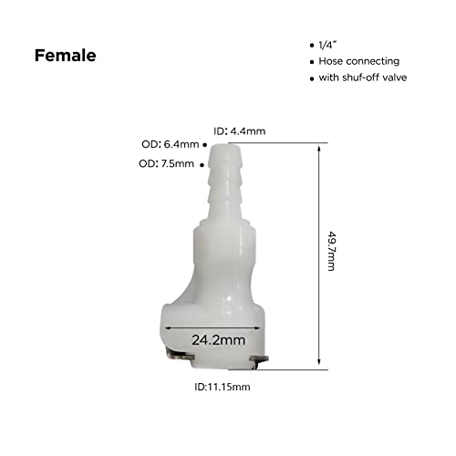 1/4" Male Female Plastic Quick Connector Shut-Off Hose Barb Fittings - size: 1/4 Inch