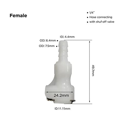 1/4" Male Female Plastic Quick Connector Shut-Off Hose Barb Fittings - size: 1/4 Inch
