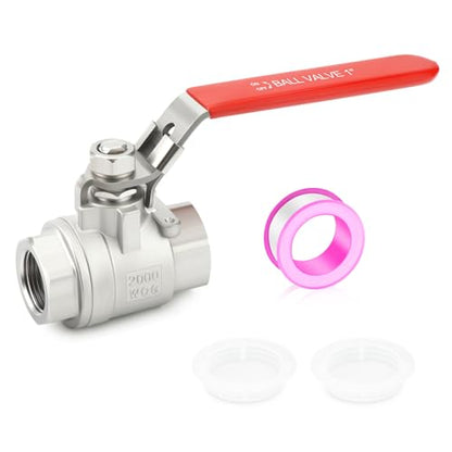 TAISHER 1PCS 1" FNPT Heavy Duty 2PC Ball Valve 304 Stainless Steel with Red Handles W0G2000 - size: 1" FNPT