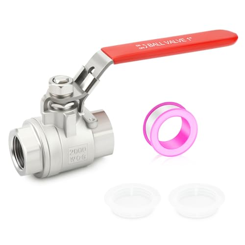 TAISHER 1PCS 1" FNPT Heavy Duty 2PC Ball Valve 304 Stainless Steel with Red Handles W0G2000 - size: 1" FNPT
