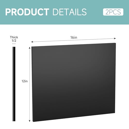 2Pcs Black HDPE Sheet 1/2" Thick 12" x 16" - color: Black, size: 12'' X 16''