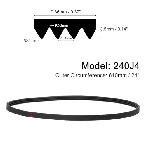 uxcell 240J4 PJ V-Ribbed Belt 4 Ribs 24" L x 0.37" W x 0.14" H, EPDM - size: 240J4