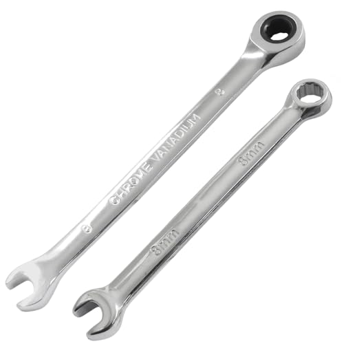 8mm Ratcheting Wrench 2 Pcs 72-Tooth 12-Point Chrome Plated - size: 8mm