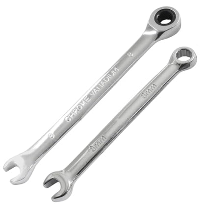 8mm Ratcheting Wrench 2 Pcs 72-Tooth 12-Point Chrome Plated - size: 8mm