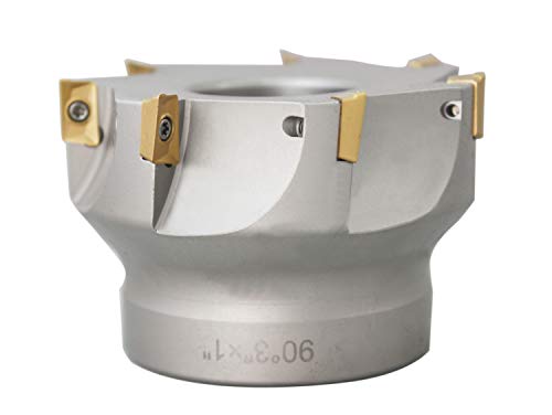 Accusize Industrial Tools 3'' by 1'' 90 Deg Square Shoulder Indexable Face Mill with 7 Pcs Apkt1604 Carbide Inserts, Nickel Plated Body, 4508-0018 - size: 3 in, style: no holder