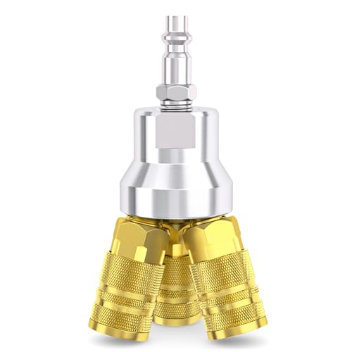 TAISHER 1Pcs 3-Way Air Manifold 4 Ports Aluminum Industrial Pneumatic Air Compressor Quick Connect Socket In Line Type Air Hose Splitter with 3 Couplers and 1/4" Male NPT Plug - size: 1/4"NPT 1Pcs