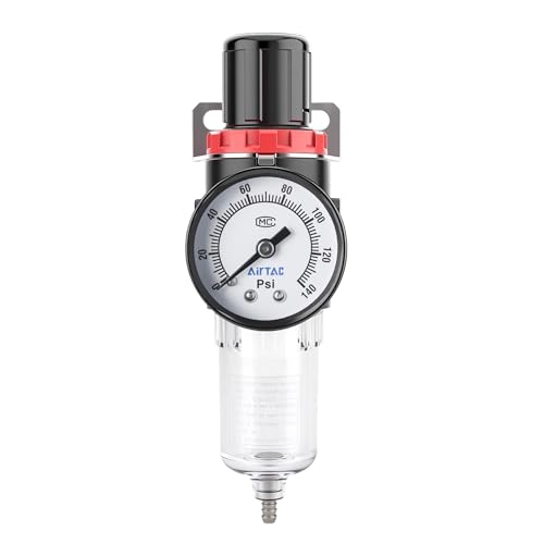 Compressed Air Pressure Filter Regulator Airtac AFR2000-C 1/4'' NPT 0-140 PSI Combo Piggybac Adjustable,Bracket,Gauge Semi-Auto Drain - size: AFR2000C-1/4"NPT
