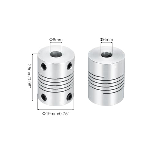 uxcell 2Pcs 6mm to 6mm Aluminum Alloy Shaft Coupling L25xD19 Flexible Coupler Beam for 3D Printer CNC Machine DIY Encoders and Motors Shaft,Silver - size: 6mm to 6mm