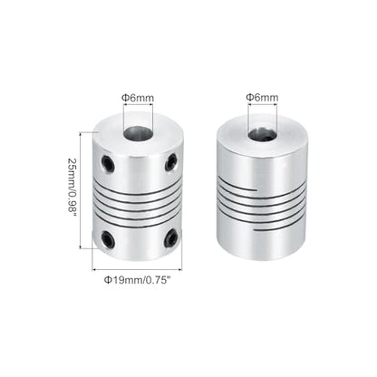 uxcell 2Pcs 6mm to 6mm Aluminum Alloy Shaft Coupling L25xD19 Flexible Coupler Beam for 3D Printer CNC Machine DIY Encoders and Motors Shaft,Silver - size: 6mm to 6mm