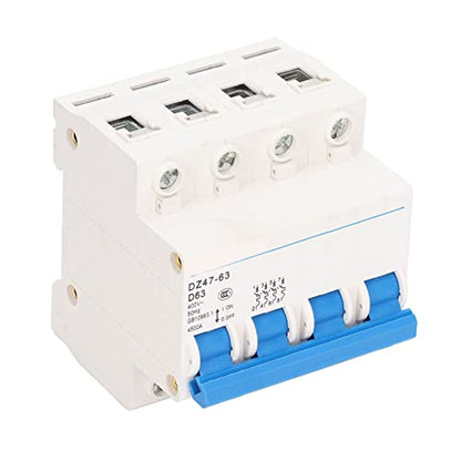 4P Miniature Circuit Breaker, Nylon PA66 Shell Circuit Protection Switch Modular Design Flame Retardant DIN Rail Mount for Lighting System Pushbutton Switches