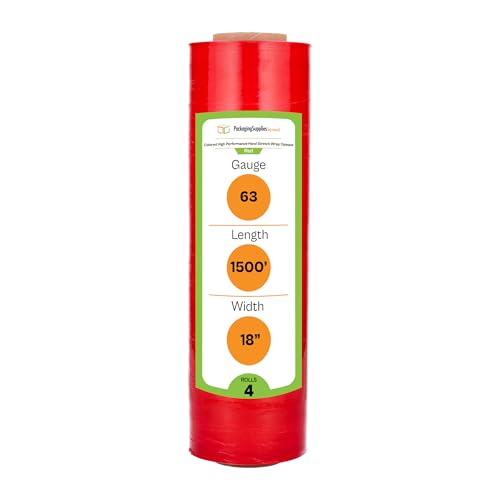 PSBM Dark Red Plastic Stretch Film/Wrap 18 Inch x 1500 Ft 63 GA 4 Rolls - color: Red, size: 18 Inch