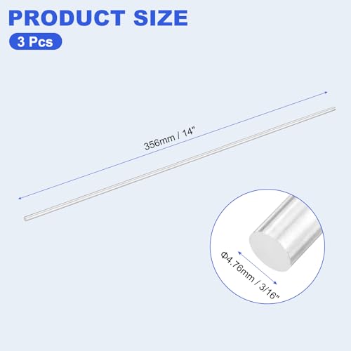uxcell 3pcs 304 Stainless Steel Round Rods, 3/16" Dia x 14" Length Stainless Steel Metal Solid Shaft Rod Bar for Industry Use Metal Working Hobbies DIY Craft, Silver - size: 3/16" Dia x 14" Length