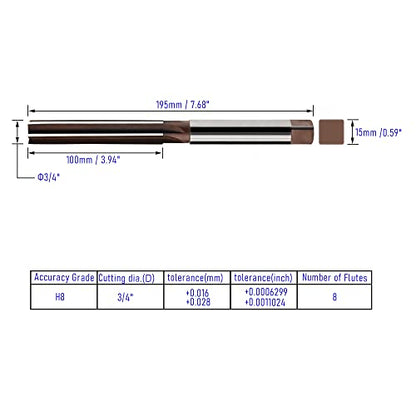 Hand Reamer 3/4", Alloy Tool Steel 9Crsi H8 - size: 3/4 inch
