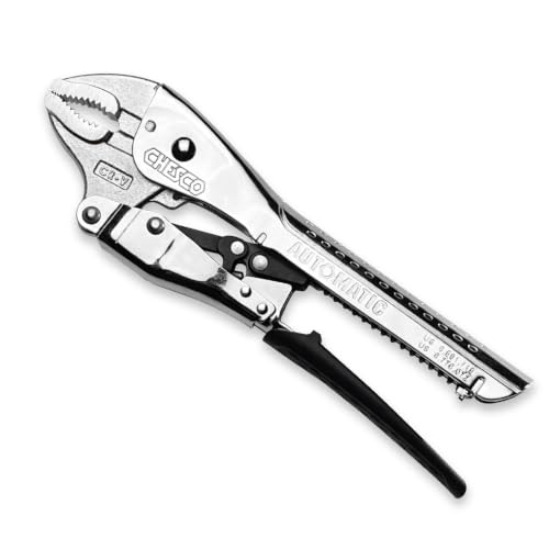 CHESCO 6" Curved Jaw 4th Gen Self-Adjusting Locking Pliers, One-Hand Auto-Lock Design, Heavy-Duty Cr-V Steel Professional Hand Tool for Automotive, Plumbing & DIY - size: 6 Inch